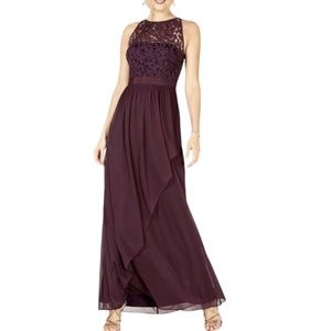 Adrianna Papell Halter Stretch Tulle Lace Gown